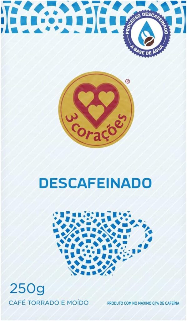 3 Corações Café Torrado e Moído Descafeinado 100% Arábica, 250G
